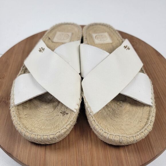 Tory Burch Bima White Leather Espadrille Slide Flats Womens Size 10 Beach - Picture 2 of 13
